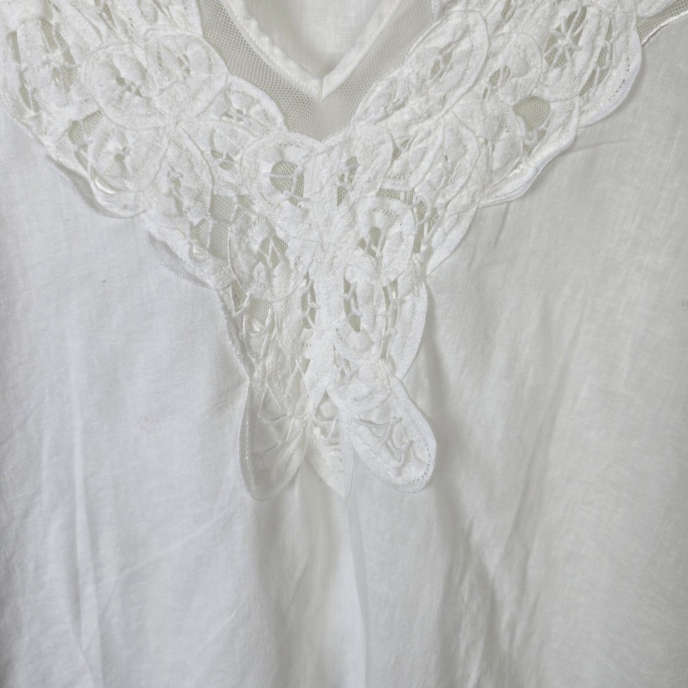 Chicos White Lace‎ Trim Tunic 3/4 Sleeve V-Neck Linen Cotton Boho Beach Size L - Picture 3 of 6